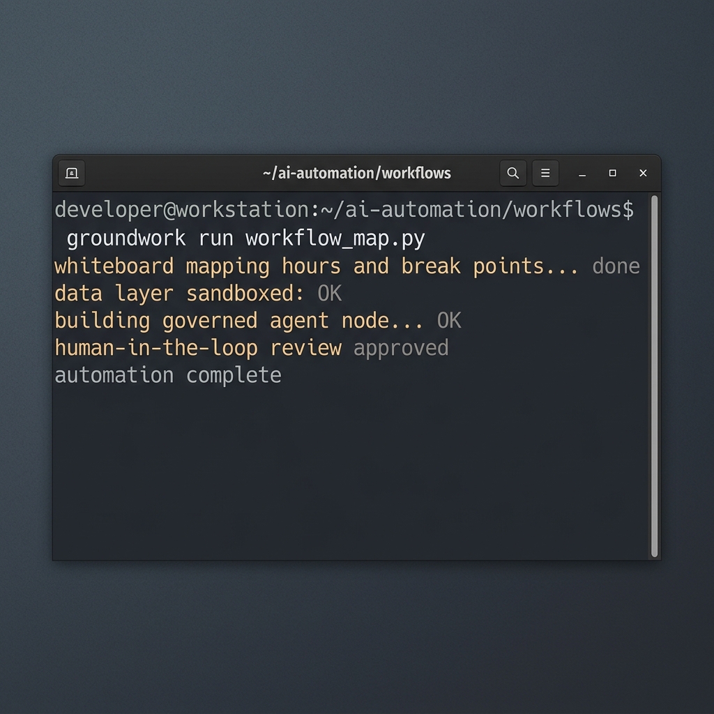 Terminal run of session execution logs showing active workspace automation